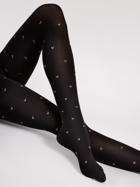 Fiore - 60 denier copper lurex heart pattern tights