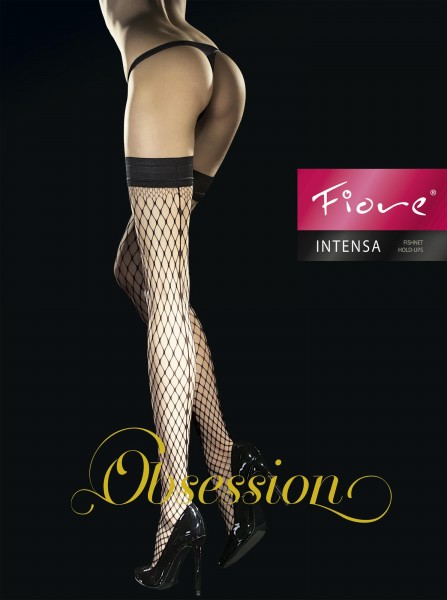 Fiore - Diamond fishnet hold ups with back seam design Intensa